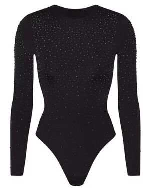 SKIMS SWAROVSKI Jelly Sheer Black Long-Sleeve Embellished Bodysuit